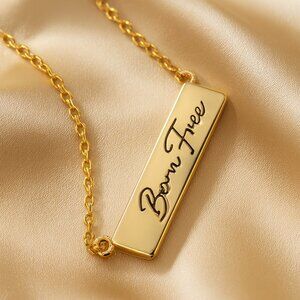 Gold 'Born Free' Pendant Necklace  Inspirational Word Charm Fashion Jewelry Gift
